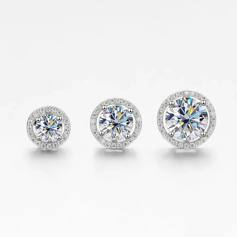 100% 925 Sterling Silver 0.5-2 Carat Moissanite Stud Earrings For Women D Color Diamond Earring Sparkling Fine Jewelry