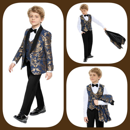 Hot Sale Stylish Suit For Boys Formal Banquet Graduation Coat Vest Pants Bow Tie Smart Quality School Performance Noble
