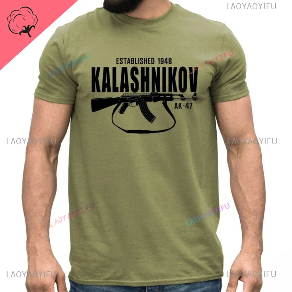 Vintage Classic Man Ak 47 TShirt Casual Fashion Military Fan Printed Cotton Shirt Summer O-neck Breathable Short-sleev Camisetas