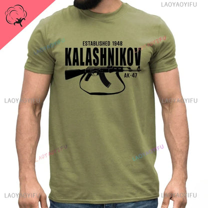 Vintage Classic Man Ak 47 TShirt Casual Fashion Military Fan Printed Cotton Shirt Summer O-neck Breathable Short-sleev Camisetas