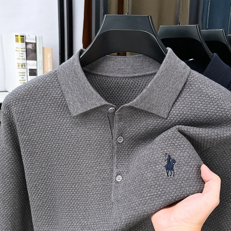 Light Luxury Cotton Long Sleeved T-shirt Men's Fashion Trend Lapel Autumn Paul Embroidery Polo Shirt Men's Long Sleeved Clothes