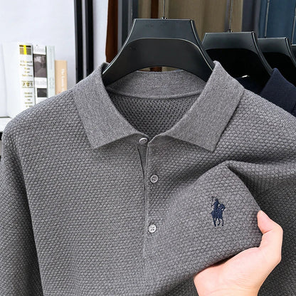 Light Luxury Cotton Long Sleeved T-shirt Men's Fashion Trend Lapel Autumn Paul Embroidery Polo Shirt Men's Long Sleeved Clothes