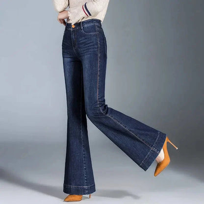 High waisted Elastic Denim Pants Female Casual Trousers