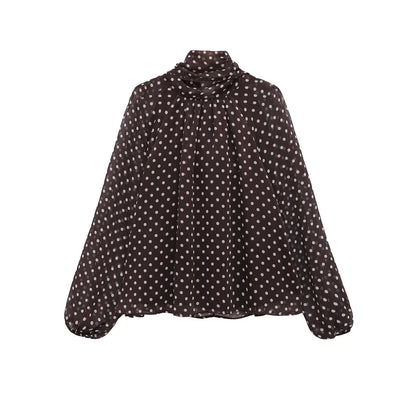 Polka Dot Printed Women Shirt 2026 Spring New Bow Tied Blouse Woman Tops Lady Ruffles Long Sleeve Loose Elegant Blouses Top ﻿