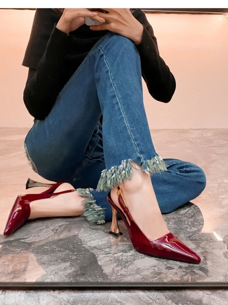 Women's Pumps Sexy Pointe High Heels Sandals Fashion Patent Leather High Heels Elegant Temperament High Heeled Sandals for Women