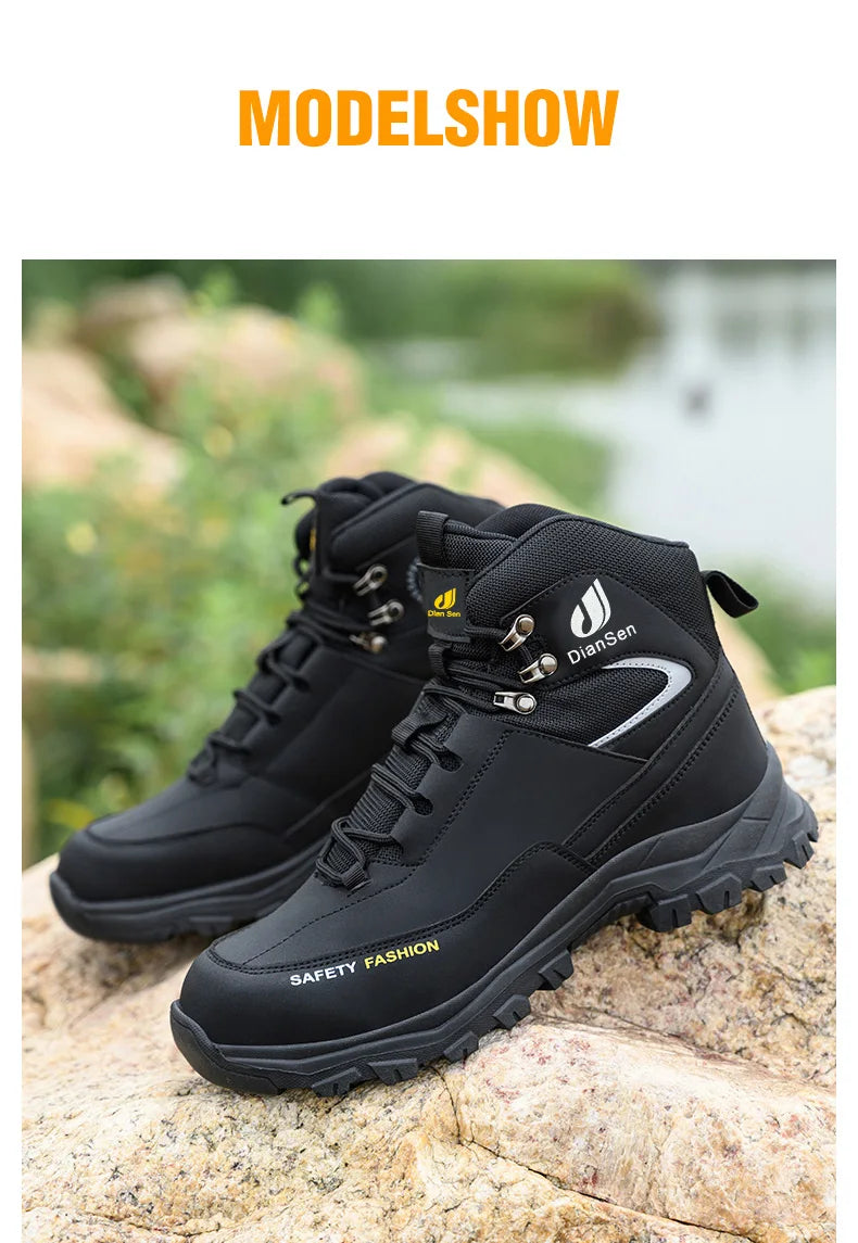 Mens Safety Shoes With Steel Toe Waterproof Boots Puncture Proof Anti-smash Mens Outdoor Work Sneakers Construction Work Shoes