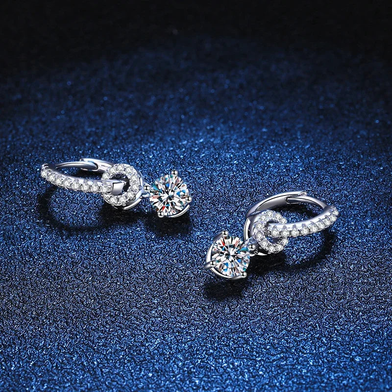 D VVS1 Moissanite Diamond Hoop Earrings 925 Sterling Silver for Women with Gold Plated Fine Drop Earring Fine Jewelry