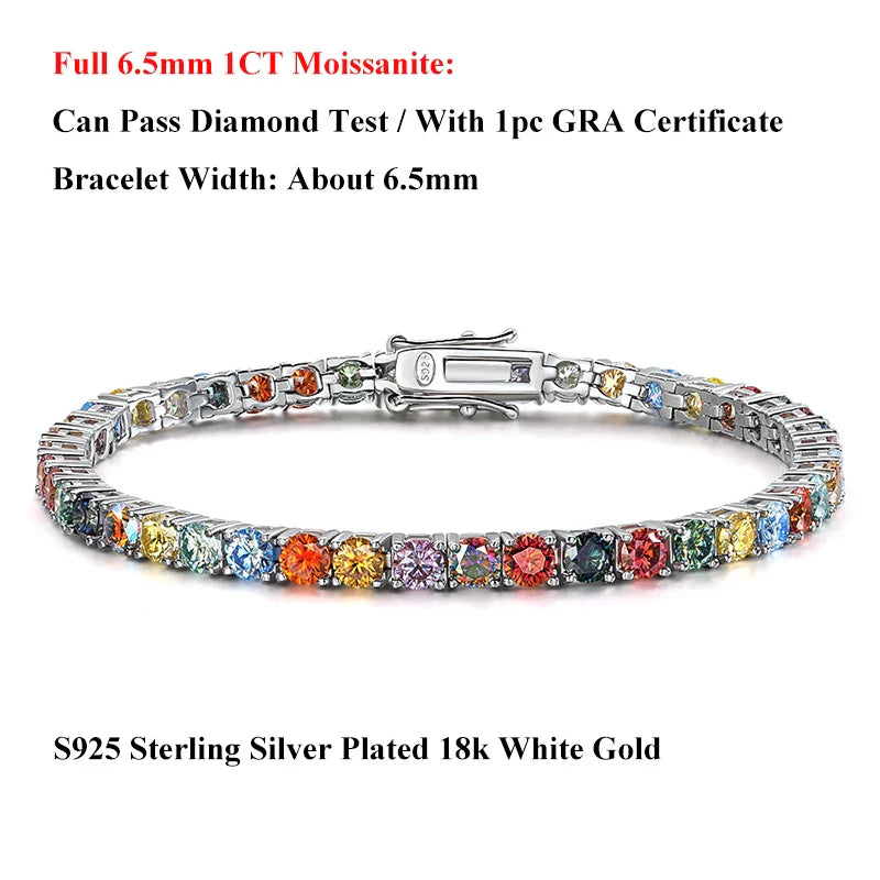 Multicolor Full 3/4/5mm Green Blue Pink Moissanite Tennis Bracelet For Women 925 Silver Pass Diamond Test Link Bracelets