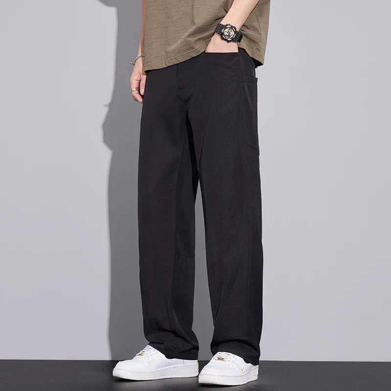 2026 Summer Thin Men's Loose Pants with Large Pockets Work Style Casual Straight Solid Color Male Simple Baggy Pants