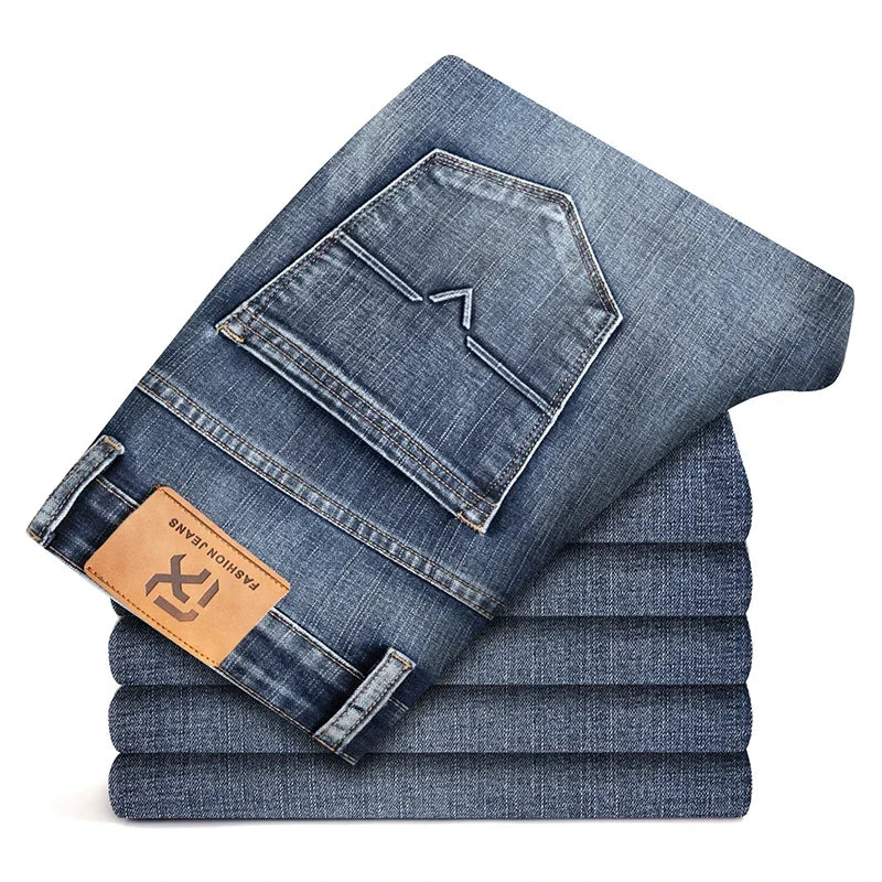 Autumn Winter New Business Men's Jeans Classic Fashion Stretch Washed Casual Denim Trousers Comfortable Straight Male pants