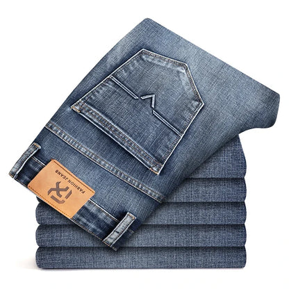 Autumn Winter New Business Men's Jeans Classic Fashion Stretch Washed Casual Denim Trousers Comfortable Straight Male pants
