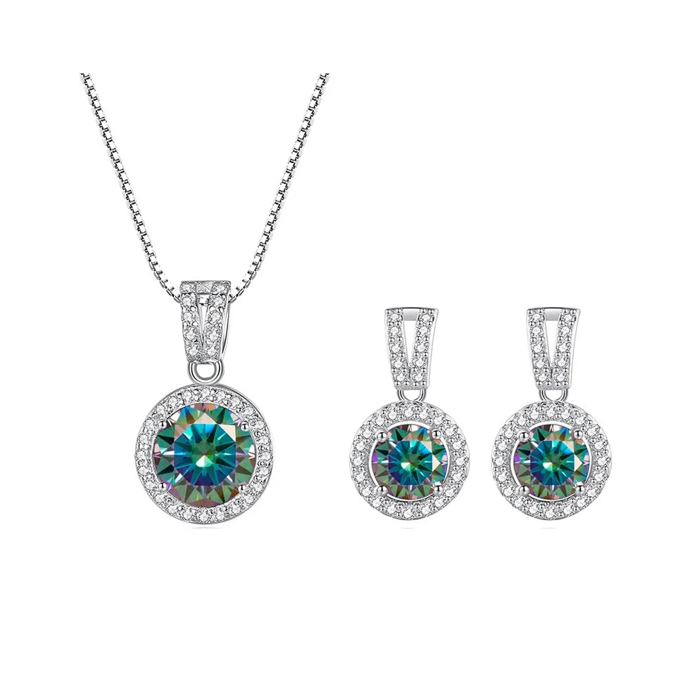 2ct total Moissanite Jewelry Set Sterling Silver 925 Necklace Earrings Fine Jewerly Wedding Set Pass Dismond Tester