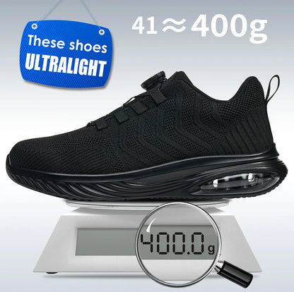 Men's Safety Shoes Anti-impact Lightweight Breathable Plastic Cap Toe Work Shoes Fashionable Button Design for Men