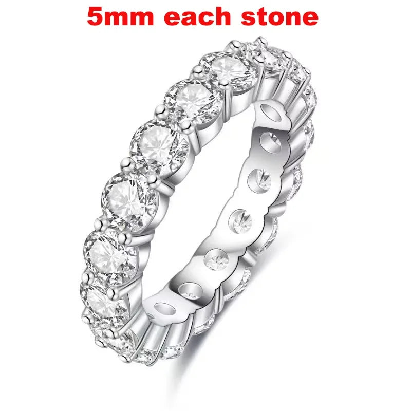 2-5mm Full Moissanite Ring for Women Sparkling Wedding Eternity Bands 100% S925 Sterling Silver Jewelry Classic Ring