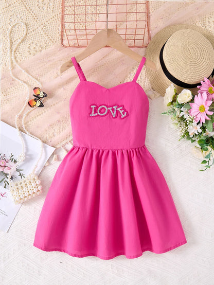 Vestido Estampado Coração de Menina de Verão, Saia Evasê Sem Mangas para Festa de Aniversário, Alcinha Ombro a Ombro, Roupa Diária ao Ar Livre 2-10T