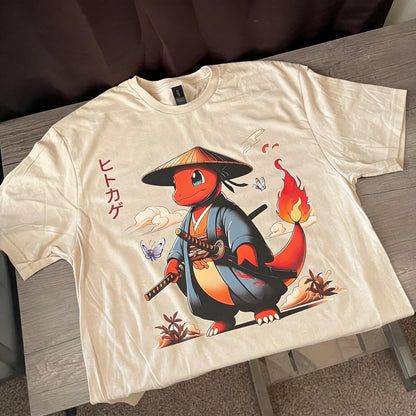 Anime Short Sleeve T Shirt Man Women Samurai Squirtle Pikachu Print Cotton Graphic Tee Summer 2026 Streetwear Casual Top