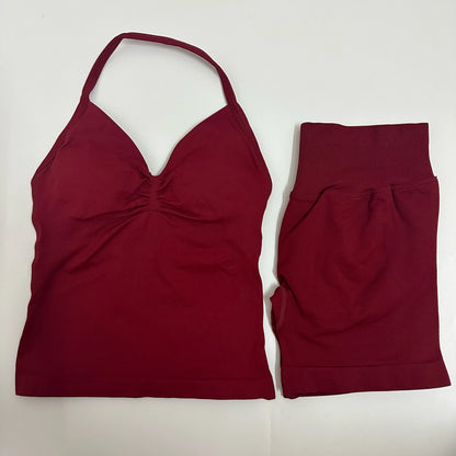 Yoga Set Women Padded Halter Tank Top Scrunch Butt Lifting Gym Shorts Set Summer Sportswear Workout Clothes