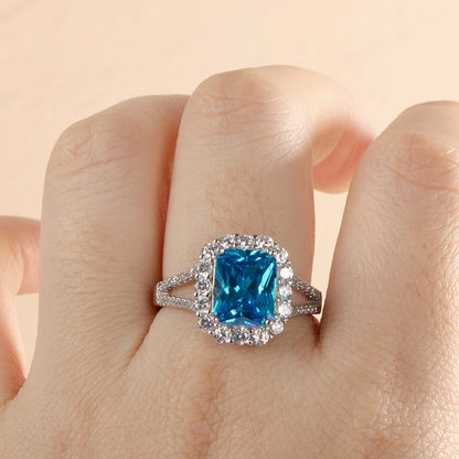 Luxury  sterling silver ring for charm lady with green emerald gemstones wedding fine Jewelry gift size 6-10