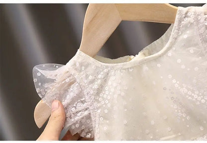 Girls Summer White Princess Dress Kids Tulle Tutu Skirt With Wings Cute Baby Girls Fluffy Party Dress For Birthday Holiday