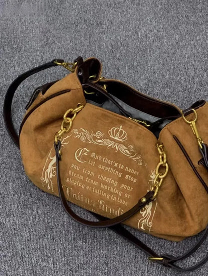 Bolsa Tote Feminina Rosa Vintage Y2K Gótica Estética Grande Capacidade Bordado Letra Retrô Corrente Grunge Viagem Ombro