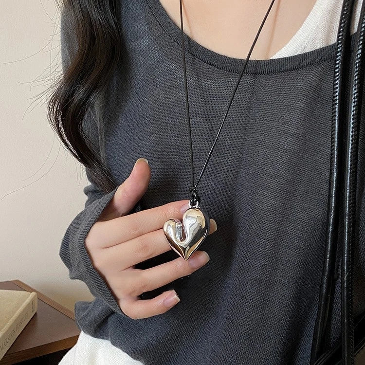 Heart Pendant Necklace for Women Men 85CM Adjustable Pull-out Sweater Chain Fashion Jewelry Accessory Gift