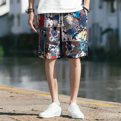 2026 Summer New Boutique Flower Cotton Linen Men's Casual Beach Shorts Men's Comfortable Breathable Leisure Shorts Male XXXXXL