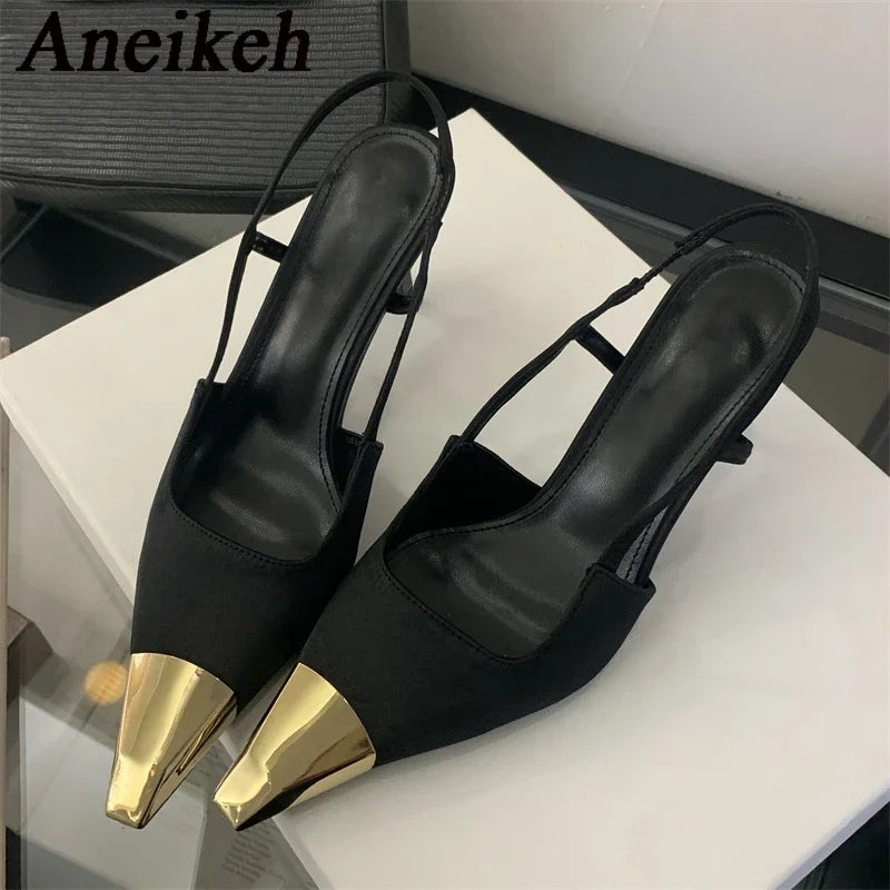 Street Style Sexy Pointed Toe Slingbacks Pumps Women Stripper Sandals High Heels Female Banquet Shoes Brown Kitten Heels