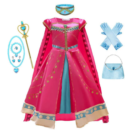 Princess Costume for Girls Arabian Dress for Kids Aladdin Cosplay Christmas Halloween Party with Gloves Crown Wand Accessories