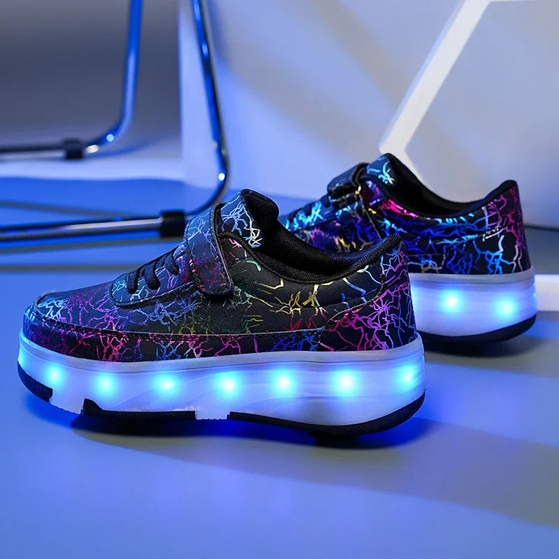 4 Wheel Dual-Use Roller Skates with Detachable Wheels ,Sneakers with LED Boys Girls Shoes with Wheels,Speed Skate Sizes 29-42