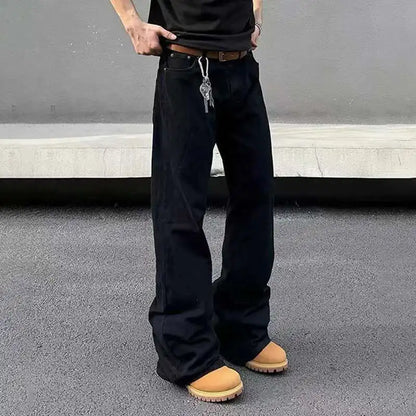 American Y2K Men's Jeans New Micro Flared Denim Pants Slim Fit Solid Color High Street Stylish Male Casual Trousers