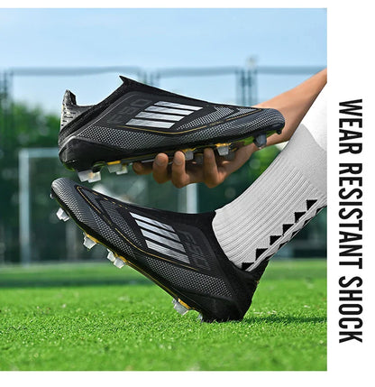 2712 Without-Lace Mens Soccer Shoes F50 SLIP-ON Non-Slip Turf Soccer Cleats Boys TF/FG Training Football Boots Chuteira Campo