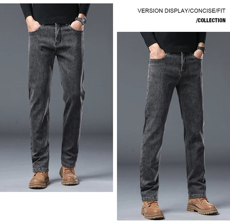 Winter Warm Jeans Men's Slim Straight Elastic Denim Pants Casual Male Clothing Fashion Plush Trousers New Hot Sale Fashion Jeans