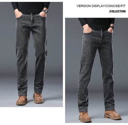 Winter Warm Jeans Men's Slim Straight Elastic Denim Pants Casual Male Clothing Fashion Plush Trousers New Hot Sale Fashion Jeans