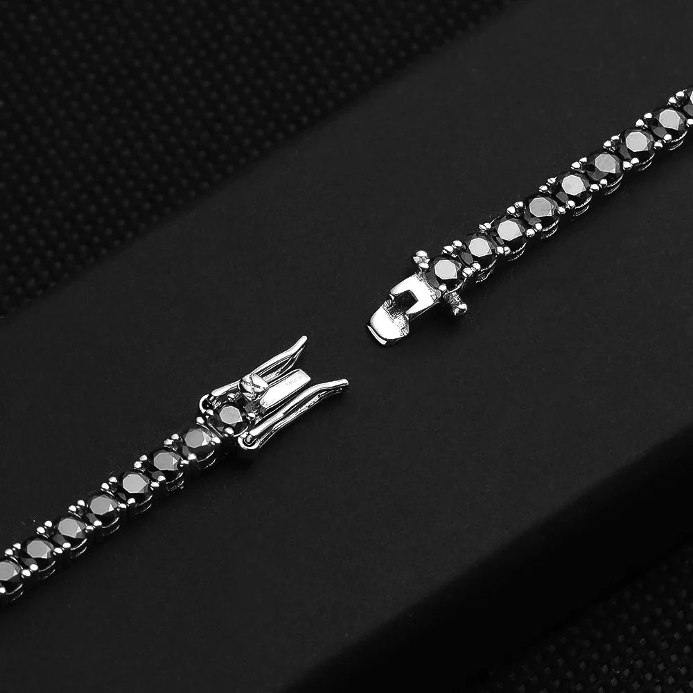 Black Moissanite Tennis Bracelet 925 Sterling Silver Plated 18k White Gold Bracelet for Women Man Hip Hop Party Jewelry