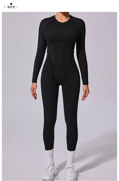 Women's High Elasticity Sports Bodysuit Kit Yoga Fitness Jumpsuit Open Back Hip-Lift Outdoors Gym Workout Sexy Fitness Outfit