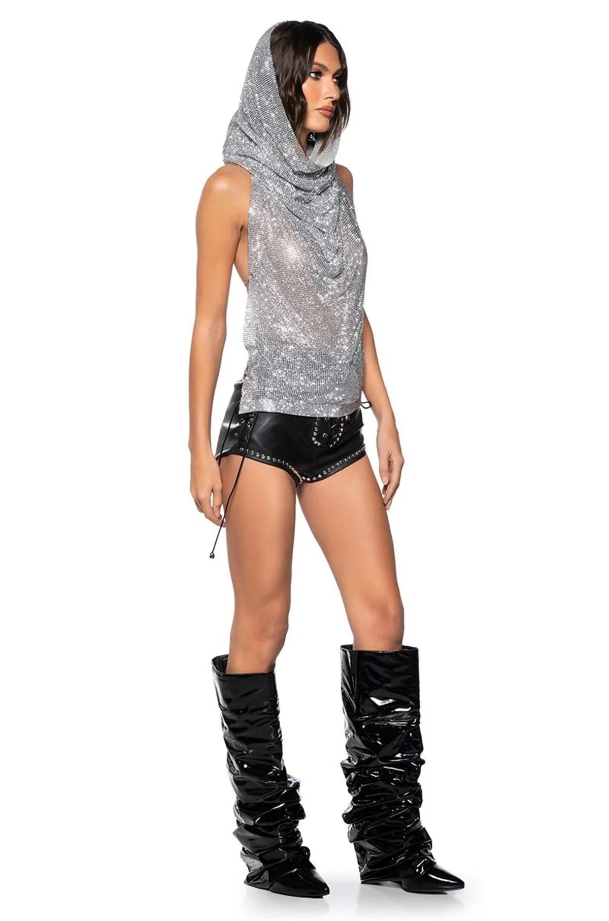 Y2K Streetwear Rhinestone Women Tank Top Punk Goth Hip Hop Bandana Head Wraps Vest Rave Festival Women Tops Tee For Nightclub