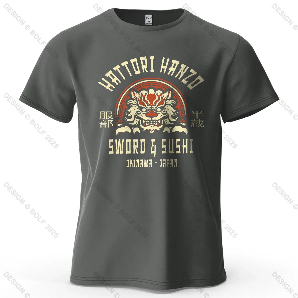 Samurai Warrior Printed Men's T-Shirt 100% Cotton Oversized Cultural Art Graphic Tees for Women Tops Tees Casual Streetwear