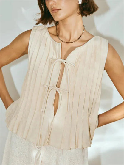 White Bandage Ribbed Tank Top Shirts For Women Hollow Out Sleeveless Slim Summer Fashion Vest Women's Lace-Up Vest Y2k Top