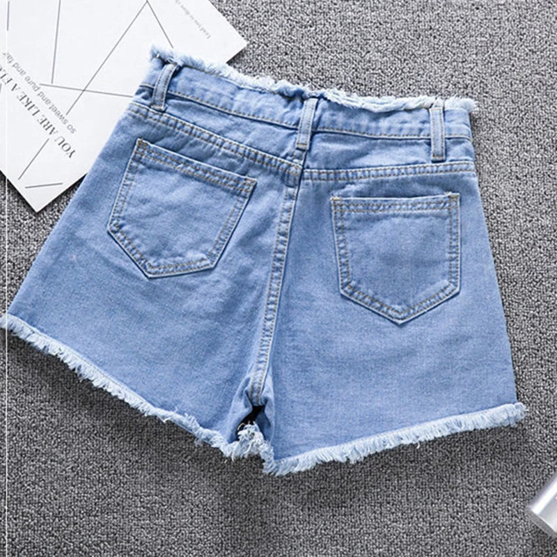 2025 Summer Woman High Haist Jeans Shorts Fashion Rough-edges Denim Short Pants Schoolgirl Casual Pants Blue Black White Jeans