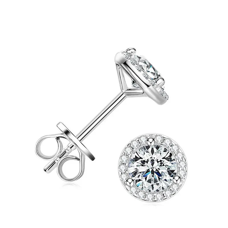 Real 0.5ct/1ct/2ct D Color Moissanite 925 Sterling Silver Gold Plated Stud Earrings For Women Wedding Fine Jewelry Gift