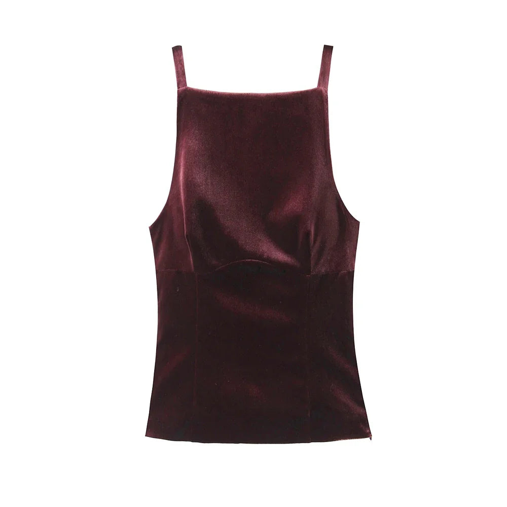 Women's Strappy Tank Tops with Back Bow, Straight Neck, Side Zipper, Female Camis, Sexy Fashion