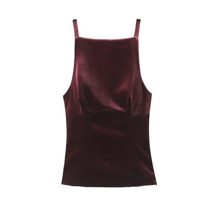 Women's Strappy Tank Tops with Back Bow, Straight Neck, Side Zipper, Female Camis, Sexy Fashion