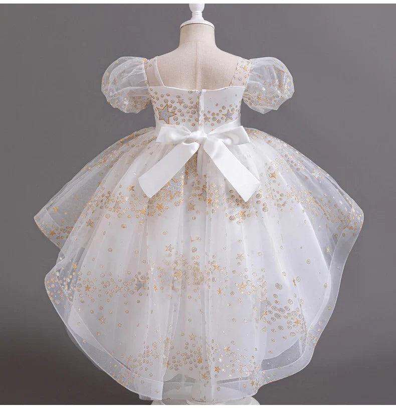 Girl Tail Wedding Bridesmaid Dress Children's Elegant Banquet Dress Children's Round Neck Sleeveless Dress Girl