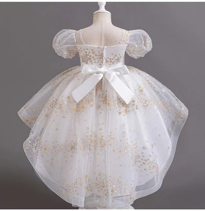 Girl Tail Wedding Bridesmaid Dress Children's Elegant Banquet Dress Children's Round Neck Sleeveless Dress Girl