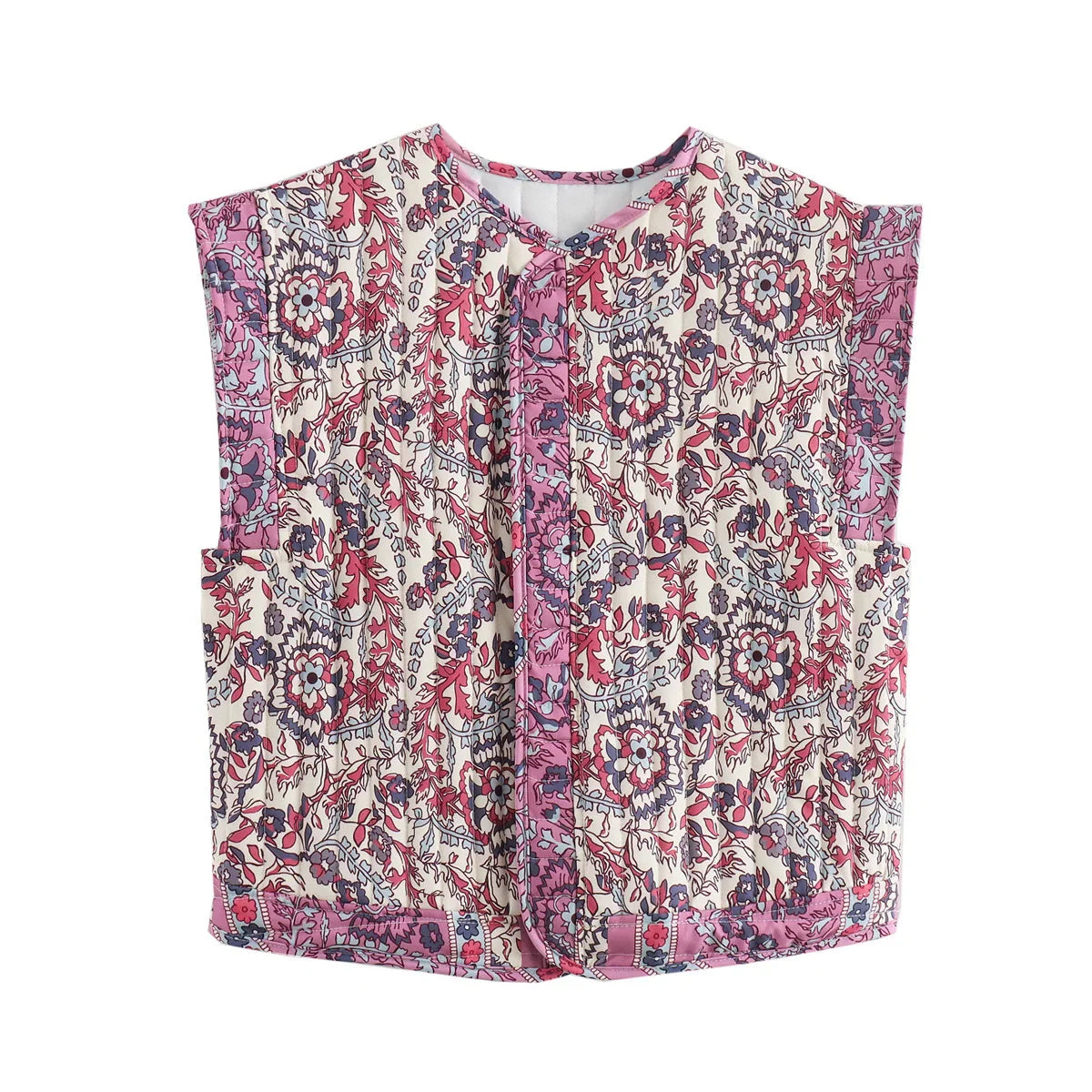 Floral Print Quilted Woman Vest Sleeveless Open Front Loose Female Streetwears retro national style ladies Tops girls Outwear