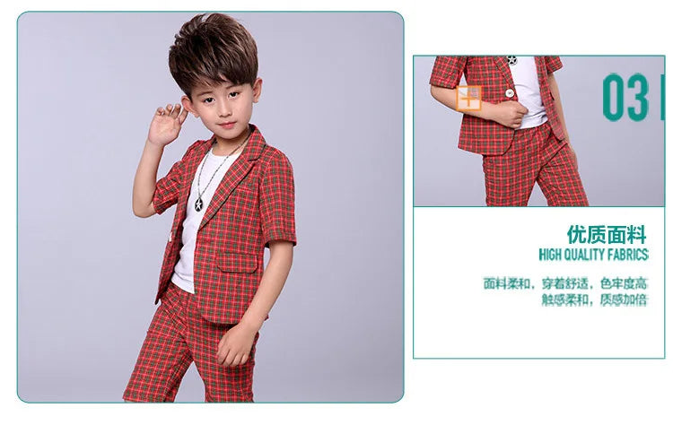 2022 Children Summer Formal Suit Boys Blazer+Shorts 2Pcs Photograph Set Kids Plaid Wedding Performance Dress Ceremony Costume