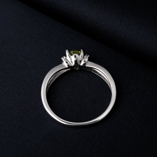 Round Genuine Natural Peridot 925 Sterling Silver Solitaire Ring for Woman Gemstone elegant Jewelry Valentine's day gift