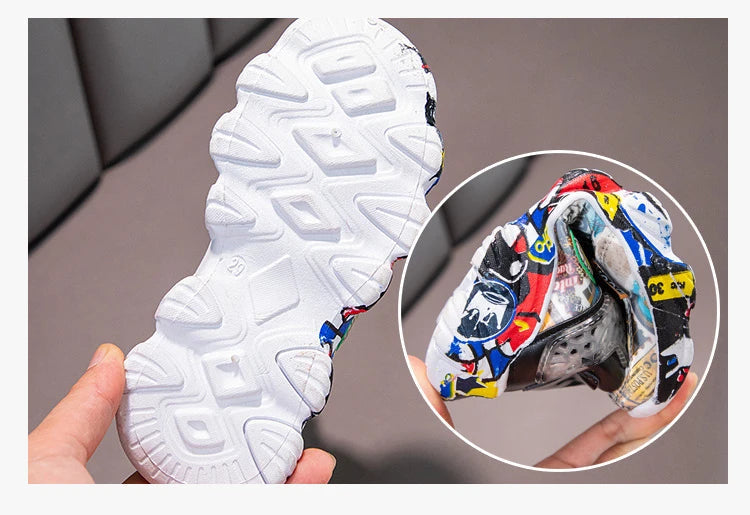 Size 26-36 Children Sports Sneakers for Girls Kid Cartoon Graffiti Pattern Casual Shoes Boys Basketball Shoe chaussures de sport