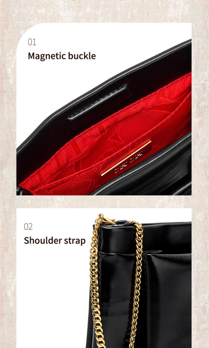 Leather Luxe Sleek Shoulder Bags Gold-Plated Logos Durable Chain Straps Merge High-End Craftsmanship with Urban Style