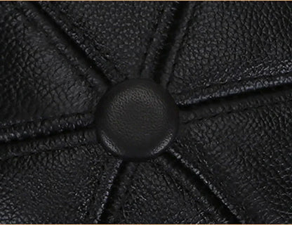 Retro Cowhide Bomber Hat Winter Keep Warm Caps Men Women Real Leather Cap Thick Velvet Dad Hat Leather Hat